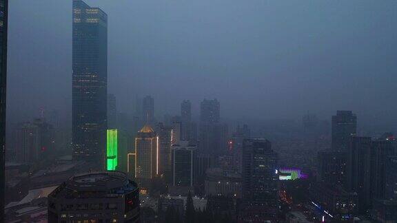 雨暮南京市区航拍全景4k中国