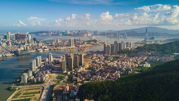 中国阳光日落珠海湾澳门观航拍全景4k时间流逝