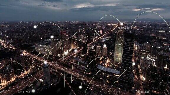 鸟瞰图北京城市网络从白天到夜晚
