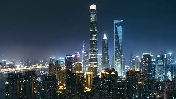TD高视角上海市中心和住宅区夜间上海中国