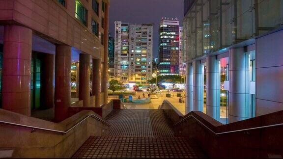 中国夜间照明澳门城市街景全景4k时间推移