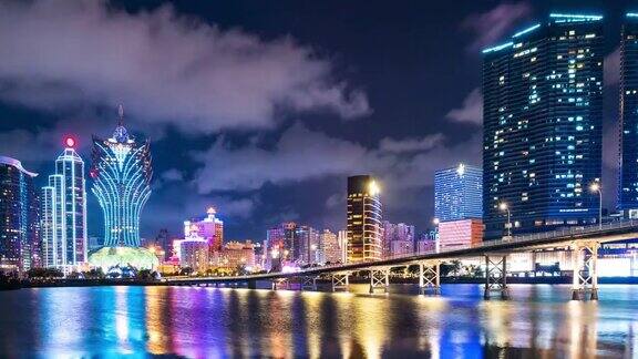 中国澳门-2020年2月1日:澳门半岛城市区域赌场建筑和大教堂教区反映在中国