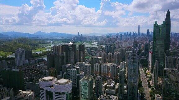 中国晴天深圳市景市区交通道路航拍全景4k