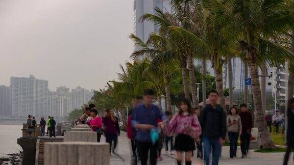 珠海市游客拥挤的海滨海滨湾白天时间澳门观看全景时间间隔4k中国