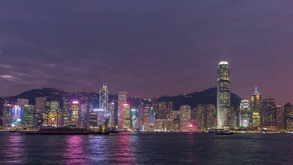 4K时间在黄昏:照亮香港市区的城市景观