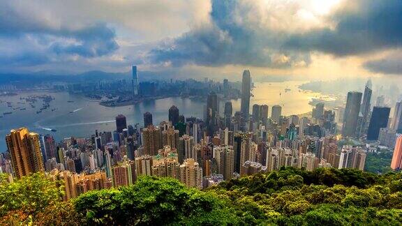 香港城市景观高视点香港太平山顶中国4K时光流逝(向上倾斜)