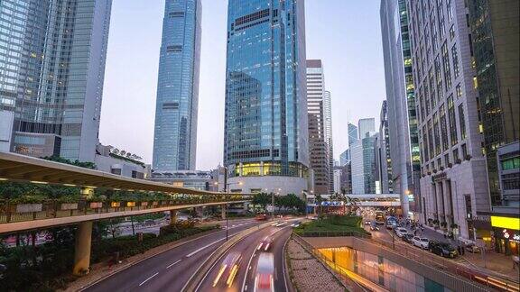 香港城市街道和交通道路的时间从白天到晚上的时间间隔为4K