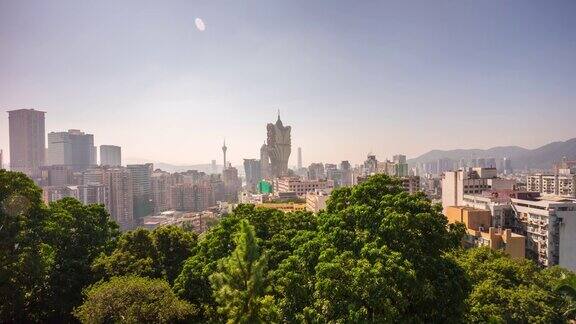 中国澳门著名酒店阳光日天台城市景观全景4k时间推移