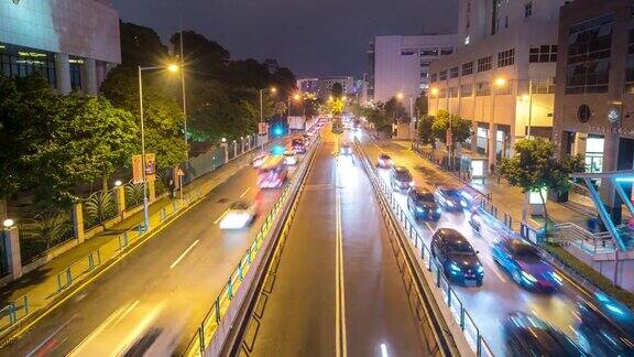 延时拍摄:澳门城市景观夜间主要街道