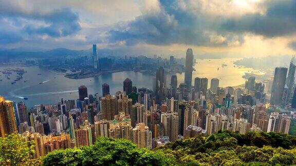 香港城市景观高视点香港太平山顶中国4K时间流逝(缩小)
