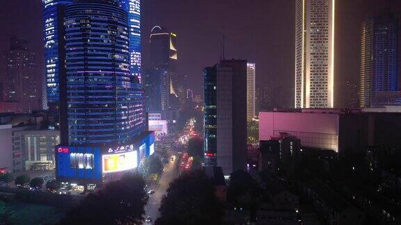 夜光南京市区著名的交通街道圈航拍全景4k中国