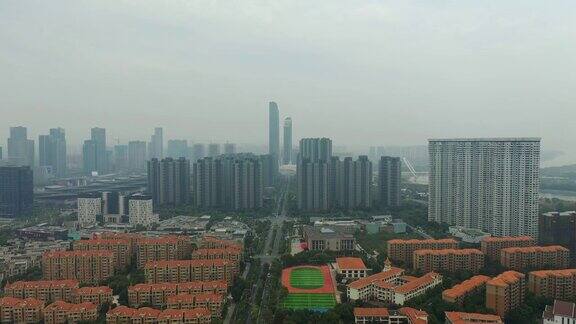 阴天南京著名现代综合交通街道航拍全景4k中国