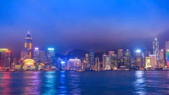 香港从早到晚时光流逝维多利亚港城市景观