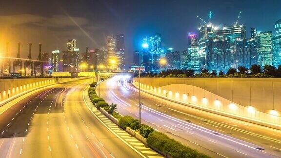 现代城市夜间临水道路交通及城市景观时间流逝