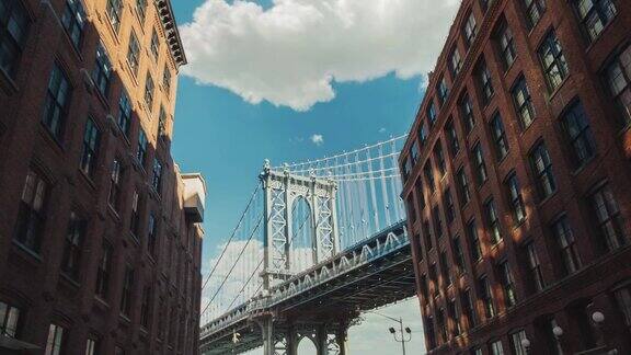 动作延时:著名的布鲁克林大桥在纽约一个受欢迎的旅游景点