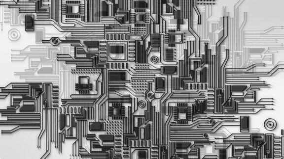 黑白芯片处理器异形立方体博格集体建筑几何天才形状建筑三维立方体幻想空间库存视频-电路板背景-复制空间-计算机数据技术人工智能库存视频