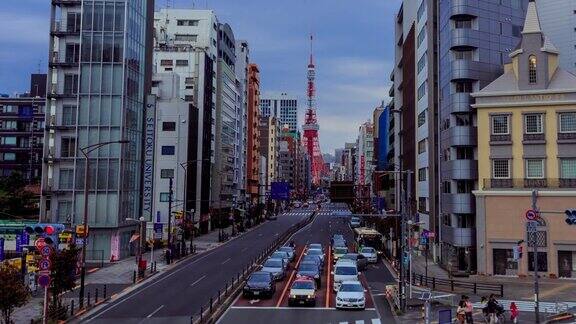 东京塔的延时和东京市中心的交通