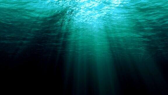 完美的无缝环深蓝色加勒比海浪从水下背景光线闪烁
