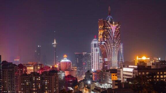 澳门中国城市在黄昏的时间流逝