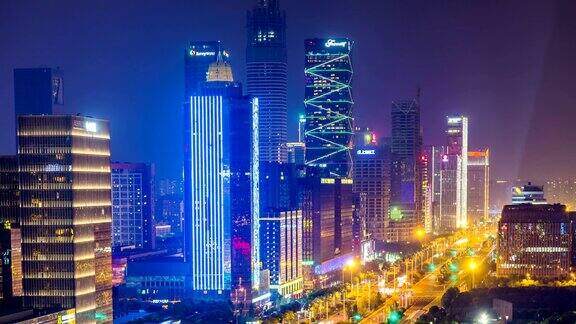 中国南京河西新城夜景的时间流逝