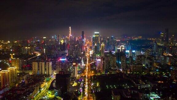 夜光深圳市区航拍全景时间跨度4k中国