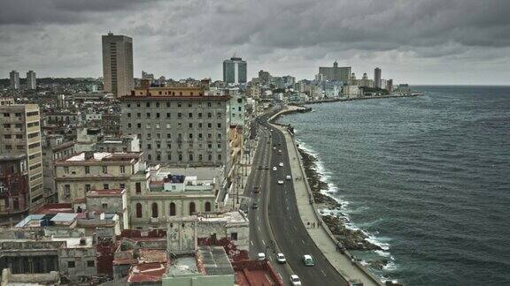 古巴哈瓦那Malecon的航拍画面