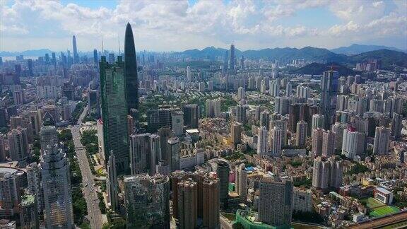 中国晴天深圳市景市区交通道路航拍全景4k