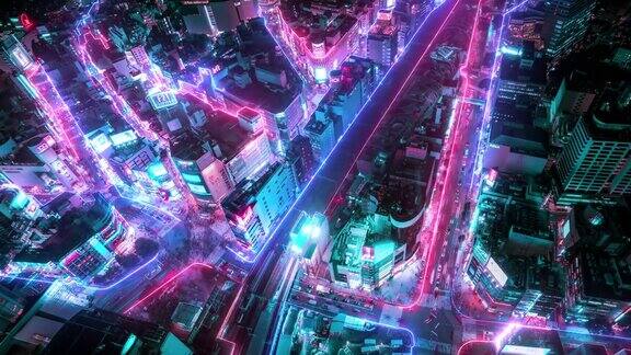 4K分辨率东京城市鸟瞰图与网络连接线的时间间隔物联网和智慧城市概念技术未来概念