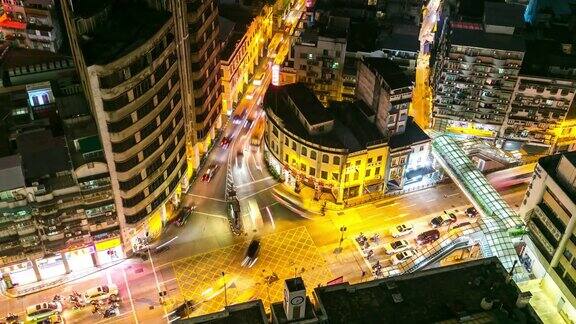 延时拍摄:澳门城市景观夜间主要街道