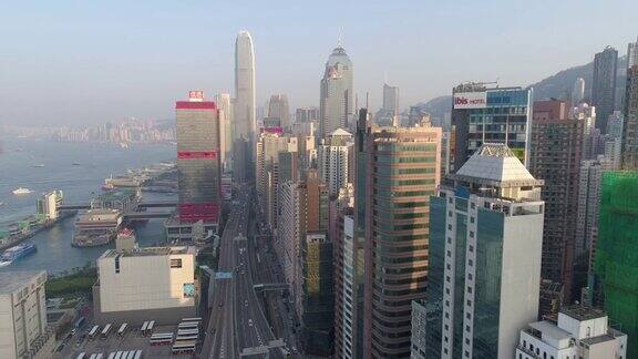 中国日落光香港市区交通道路航拍全景4k