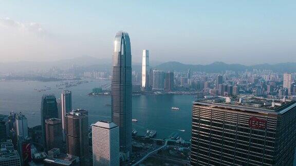 俯视图香港城市全景无人机拍摄的摩天大楼