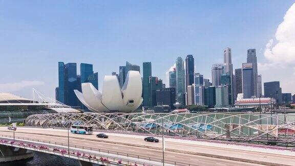 新加坡海湾附近的现代建筑时间流逝