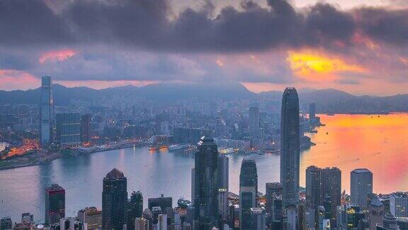 4k时间从香港维多利亚港山顶眺望香港日出美景