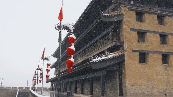 西安古城墙在雪中国