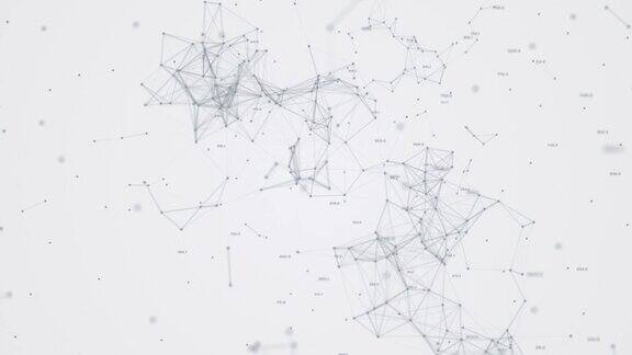 在高清1920x1080的白色背景下微粒子在空间中交织的动画运动