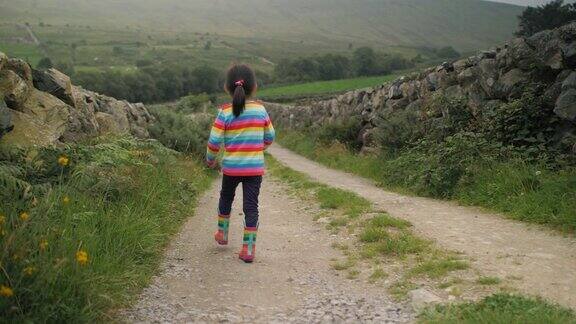 在北爱尔兰乡下玩耍的小女孩