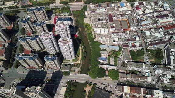 城市高层住宅区的航空摄影