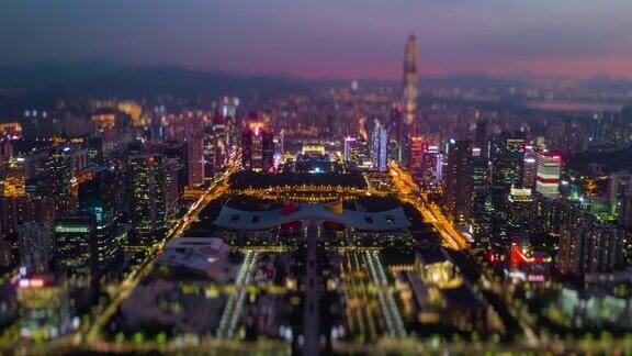 深圳城市风景日落天空市中心市政厅航拍全景4k倾斜移位时间推移中国