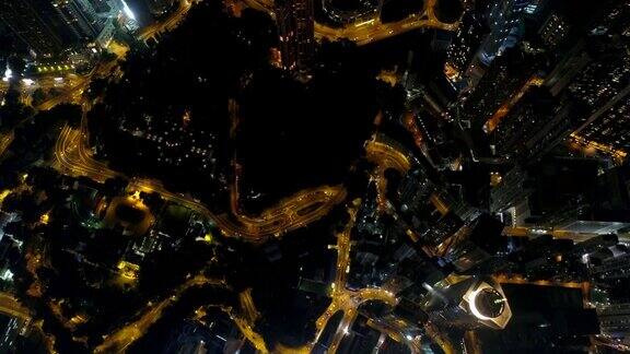 夜光照亮香港市中心湾空中俯瞰4k中国交通全景