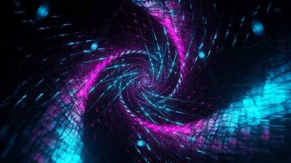 青色和粉红色螺旋网隧道背景VJ环路在4K