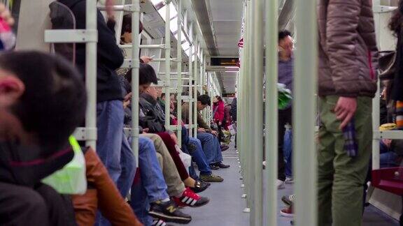 中国广州地铁拥挤车厢乘坐4k时间流逝