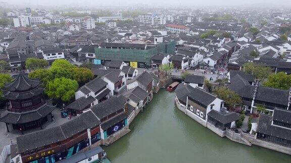 航拍中国苏州古城的风景