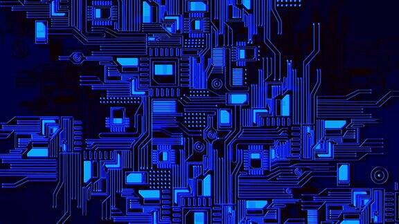 深蓝芯片处理器异形立方体博格集体建筑几何天才形状建筑三维立方体幻想空间库存视频-电路板背景-复制空间-计算机数据技术人工智能库存视频
