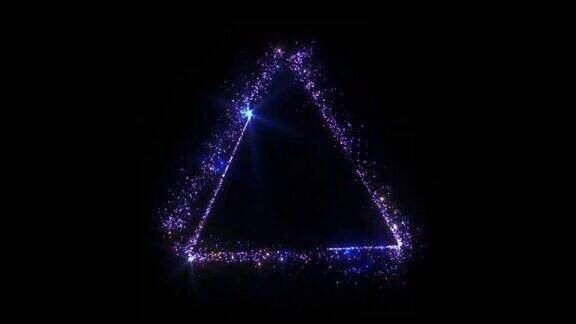 蓝色光闪烁粒子三角形状孤立在黑色背景