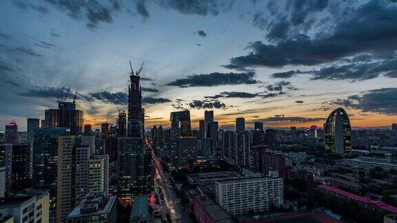 时间推移-高角度的北京白天到晚上的过渡