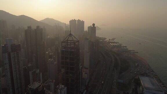 日落天光香港城市湾空中全景4k中国