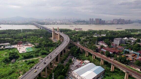 南京长江大桥城市建筑全景航拍