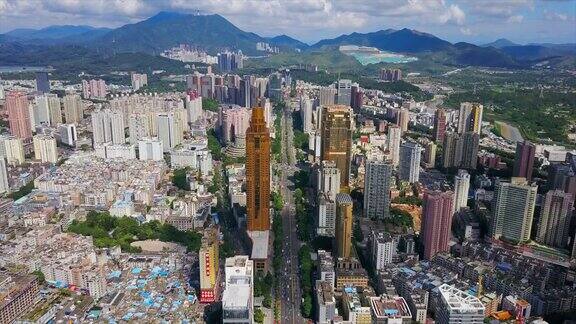 中国晴天深圳市景市区交通道路航拍全景4k