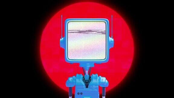 卡通机器人头部形状像显示器屏幕上有数字噪音有趣的科技人物设计概念艺术在线助手机器人或助手渲染3d艺术动画