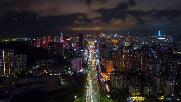 中国夜景时间照亮珠海城市交通街道十字路口航拍全景4k时间推移